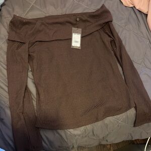 Shyanne Chocolate Off-Shoulder Sweater